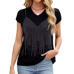Damen Kurzarm Pullover mit schimmernden Strassdetails