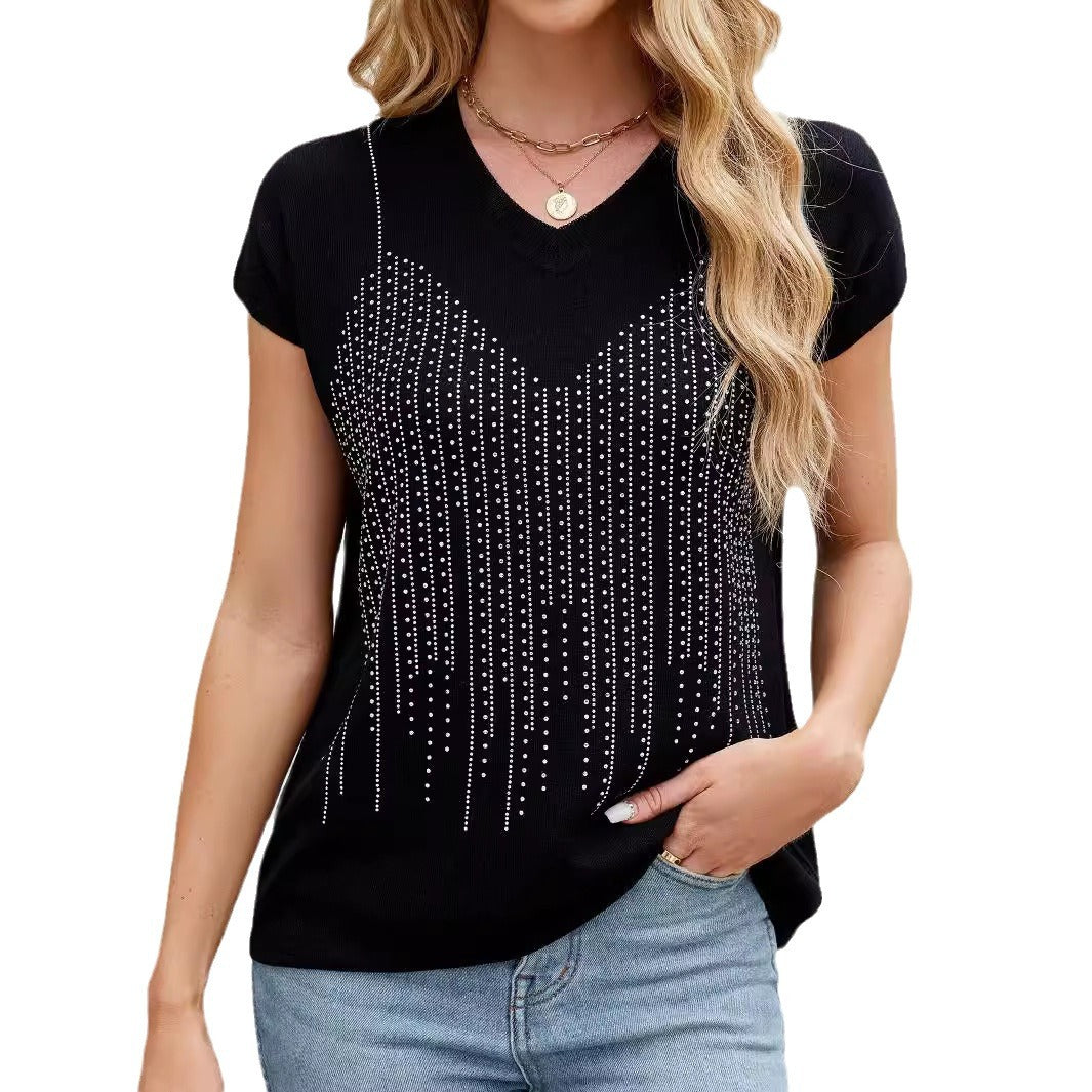 Damen Kurzarm Pullover mit schimmernden Strassdetails