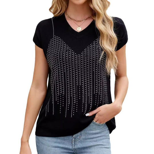 Damen Kurzarm Pullover mit schimmernden Strassdetails R&B
