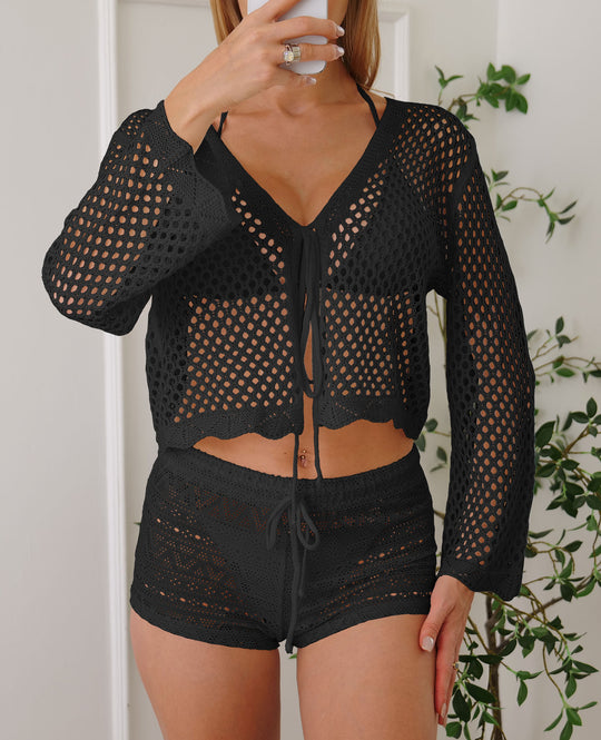 Damen Luftiger Häkelstrandpullover R&B