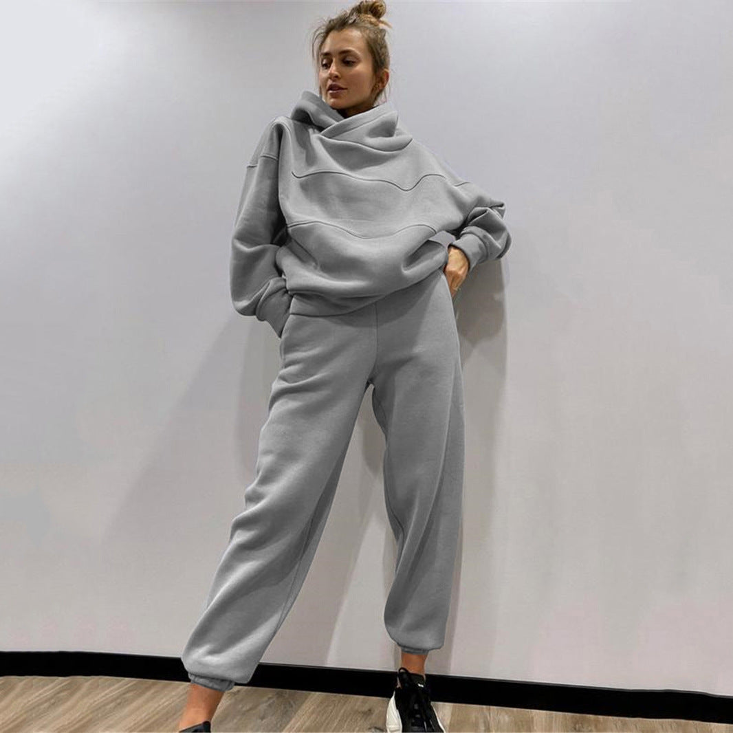 Damen lässiges Hooded Sweatset mit Ziernähten R&B
