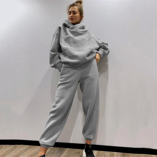 Damen lässiges Hooded Sweatset mit Ziernähten R&B