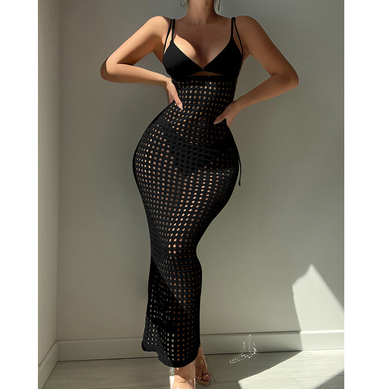 Damen figurbetontes Häkelkleid mit transparentem Design R&B