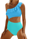 Damen Eleganter Einseitiger Badeanzug mit Volant R&B
