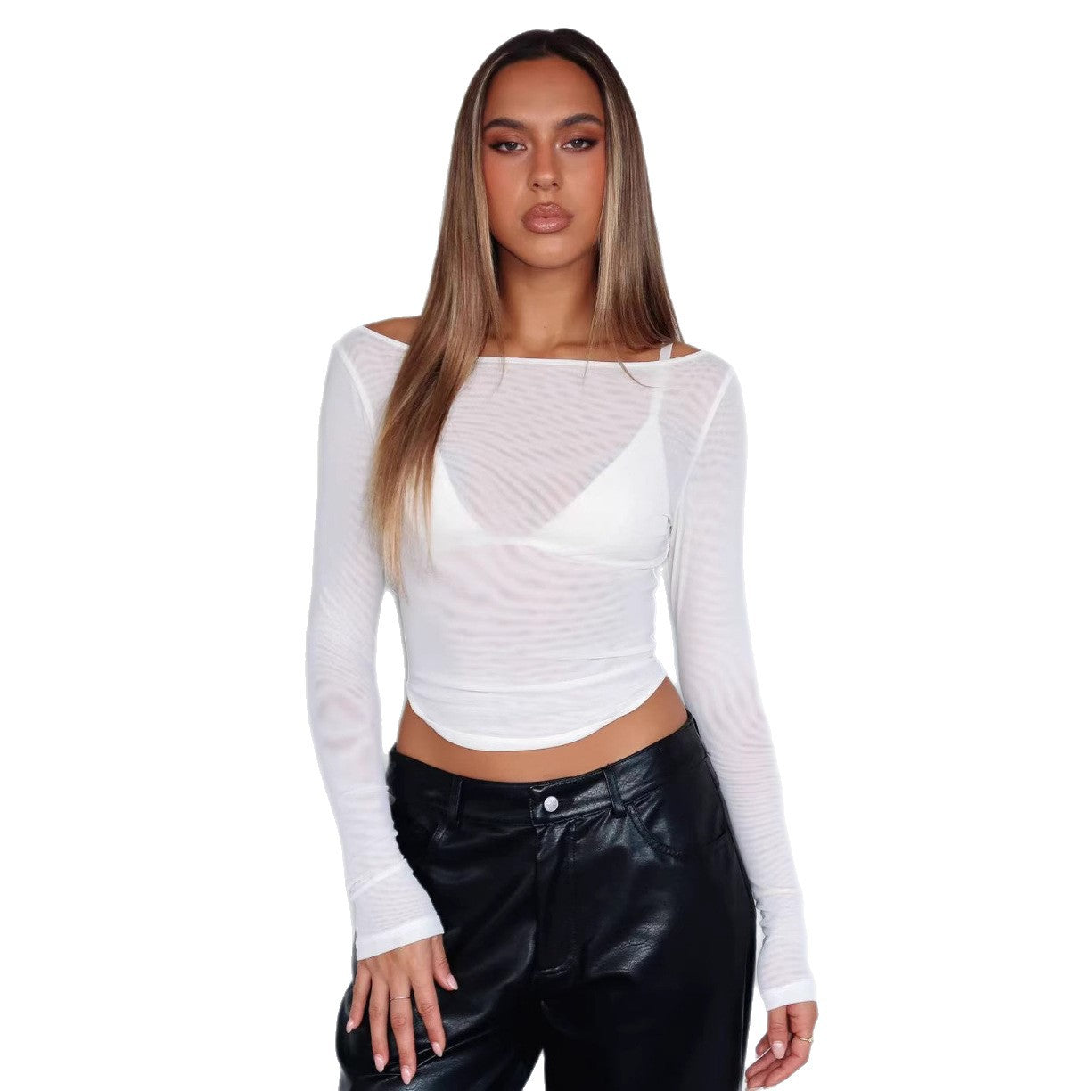 Damen Langarmshirt mit transparenten Details und schmalem Schnitt R&B