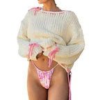 Damen Grobstrickpullover mit verspielten Details und lässigem Schnitt R&B