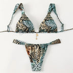 Damen Triangel-Bikini mit verstellbaren Trägern und modischem Leopardenmuster R&B
