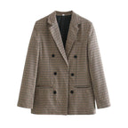 Damen kariertes Blazerjacke mit doppelter Knopfreihe und idealem Schnitt R&B