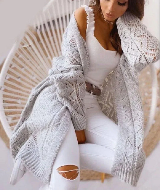 Damen Großer Strickcardigan mit Ajourmuster R&B