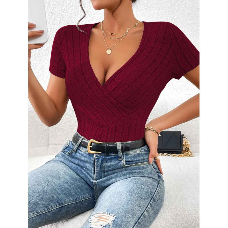 Damen Wickelbody mit dekorativem Streifenmuster R&B