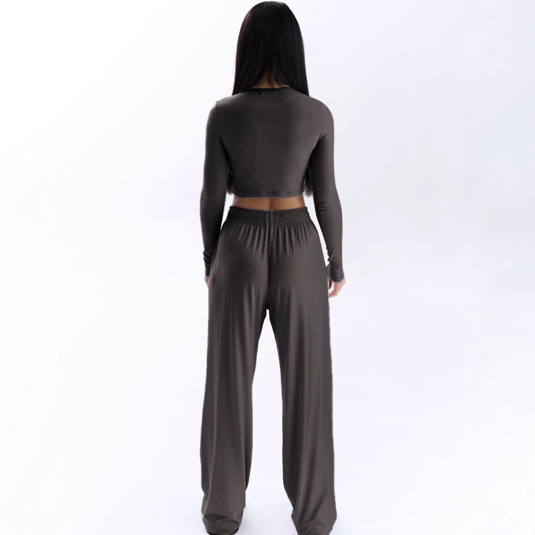 Damen Elegantes Zweiteiliges Set mit cropped Oberteil und weiten Hosen R&B