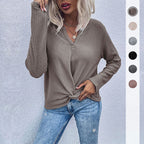 Damen lässiger V-Ausschnitt Pullover mit Knopfdetails und Knotendesign R&B