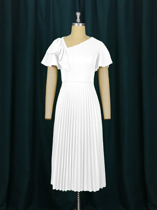Damen elegantes Plisseekleid mit asymmetrischem Rüschen-Detail R&B
