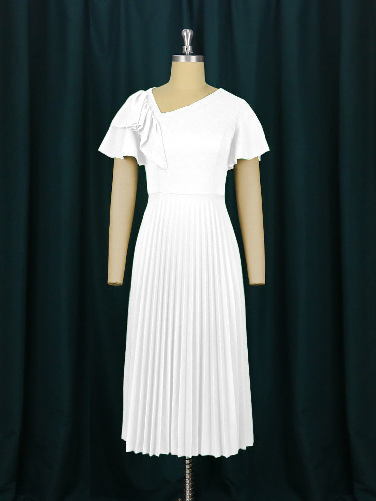 Damen Plissee-Kleid mit asymmetrischem Schnitt und eleganter Rüsche R&B