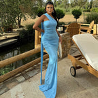 Damen Elegantes Tailliertes Abendkleid mit asymmetrischem Ausschnitt und fließendem Chiffon