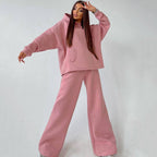 Damen lässiges Oversized Hoodie- und Wide Leg Hosen Set