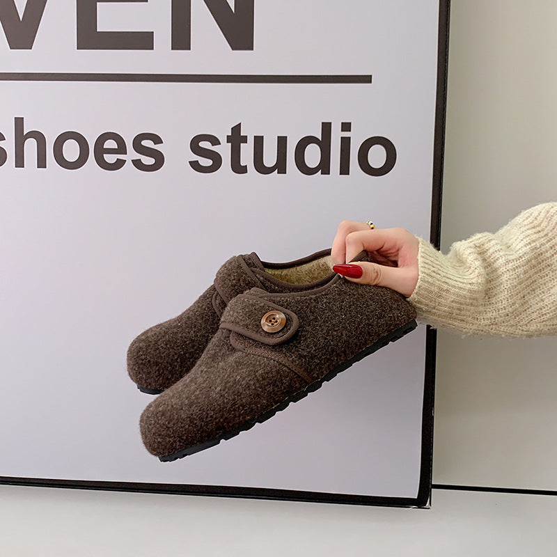 Damen Fleece Clogs mit praktischem Knopfverschluss und rutschfester Sohle R&B