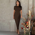 Damen Elegantes figurbetontes Maxikleid mit kurzem Ärmelschnitt R&B
