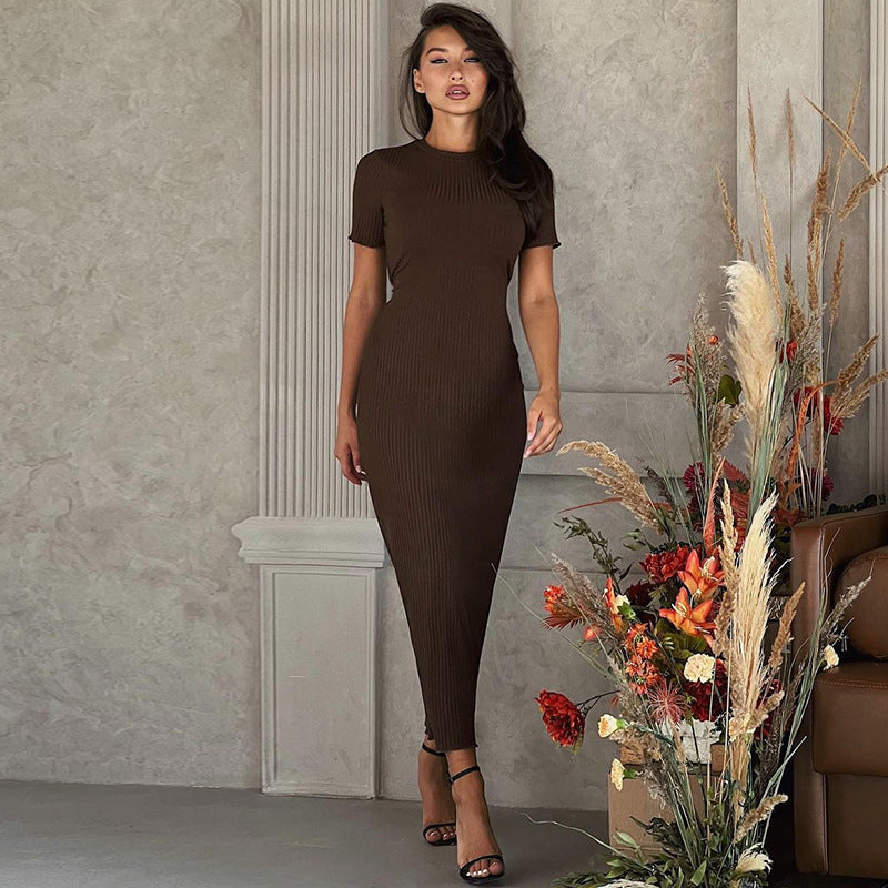 Damen Elegantes figurbetontes Maxikleid mit kurzem Ärmelschnitt R&B