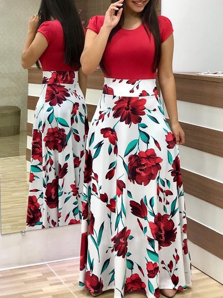 Damen Elegantes Maxikleid mit grafischem Druck und flexiblem Bund R&B