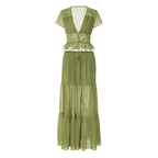 Damen Elegantes Maxikleid mit Spitzenoberteil und fließendem Saum R&B