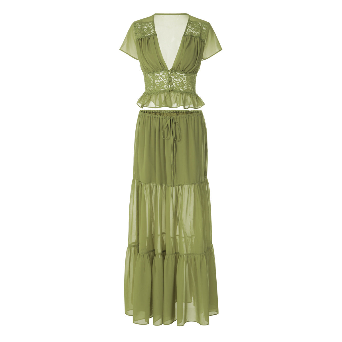 Damen Elegantes Maxikleid mit Spitzenoberteil und fließendem Saum R&B