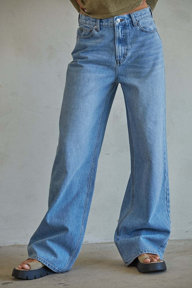Damen Weit geschnittene Jeans im Vintage-Stil mit hohem Bund und eleganten Nähten R&B