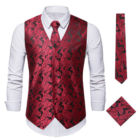Herren elegante Weste mit feinem Paisleymuster und passendem Krawatten-Set R&B