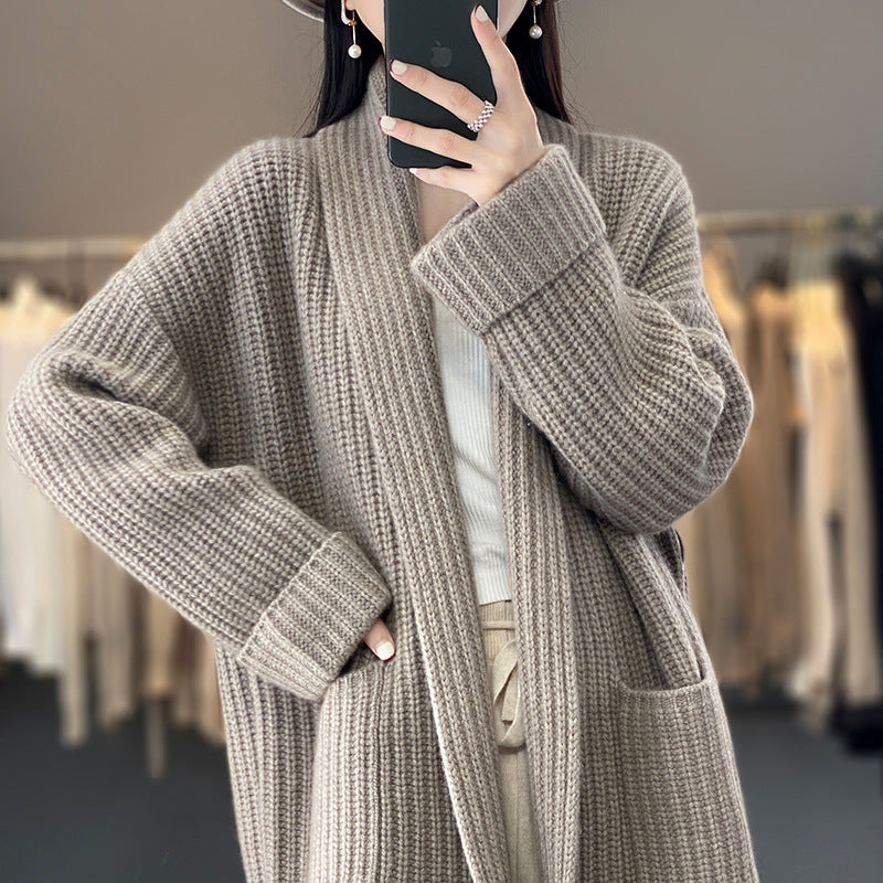Damen Gemütlicher Strickcardigan mit tiefen Taschen R&B