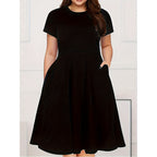 Damen Midi-Kleid mit Seitentaschen und schwingendem Rock R&B
