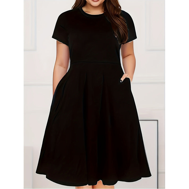 Damen Midi-Kleid mit Seitentaschen und schwingendem Rock R&B