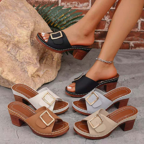 Damen Wedge-Pantoletten mit eleganter Schnallenverzierung R&B