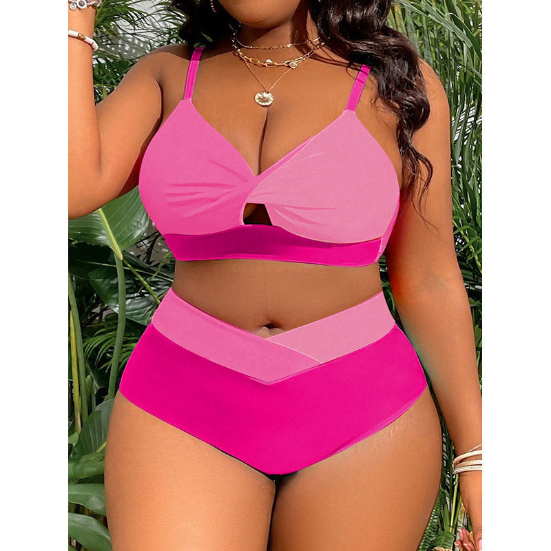 Damen hoch tailliertes Bikini-Set mit modischem Farbblock-Design