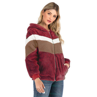 Damen Fleecejacke mit kontrastierenden Streifen und Kapuze R&B