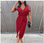 Damen Maxi Kleid mit schickem V-Ausschnitt und eleganten Schulterdetails R&B