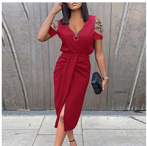 Damen Maxi Kleid mit schickem V-Ausschnitt und eleganten Schulterdetails R&B