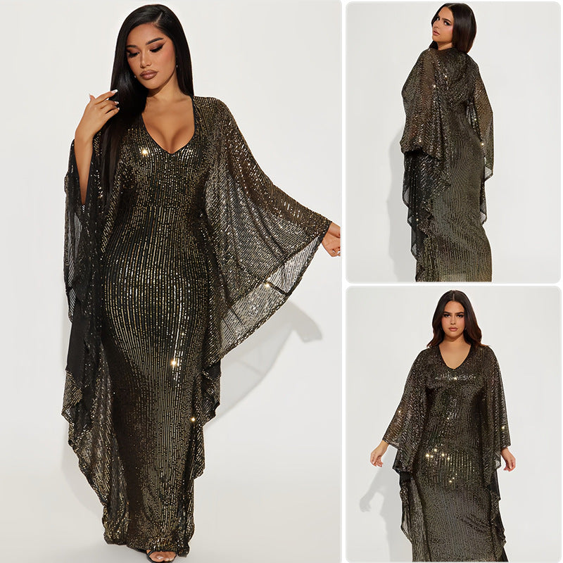 Damen Glamouröses Abendkleid mit funkelnden Pailletten und weitem Saum R&B
