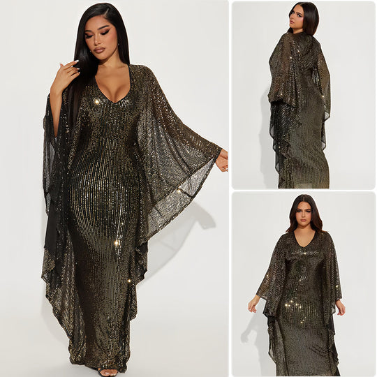 Damen Glamouröses Abendkleid mit funkelnden Pailletten und weitem Saum R&B