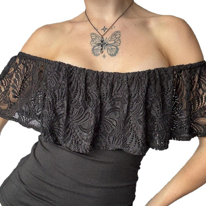 Damen Off-Shoulder Spitze Oberteil R&B