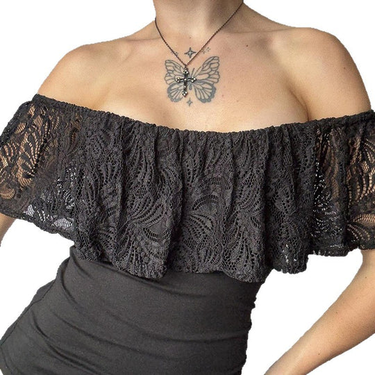 Damen Off-Shoulder Spitze Oberteil R&B