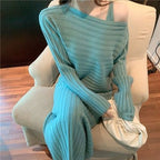 Damen Off-Shoulder Strickkleid im Rippdesign