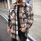 Herren karierte Flanelljacke mit knöpfbaren Taschen und modernem Schnitt
