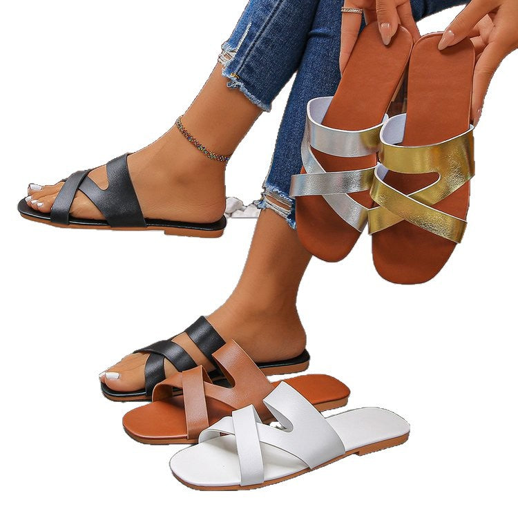 Damen geschlossene Riemensandalen mit überkreuztem Riemendesign R&B