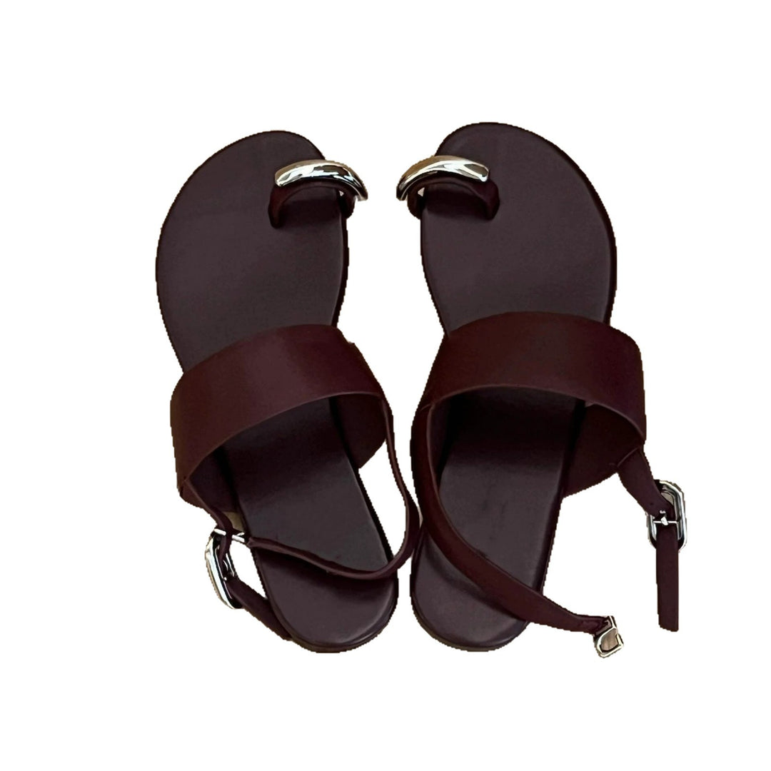Damen elegante Zehentrenner-Sandalen mit modischen Riemen und metallic Akzent R&B
