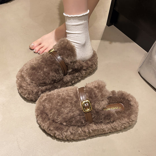 Damen Flauschige Hausschuhe mit elegantem Schnallenverschluss R&B