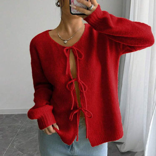 Damen Oversized Strickpullover mit dekorativem Schnürdetail R&B