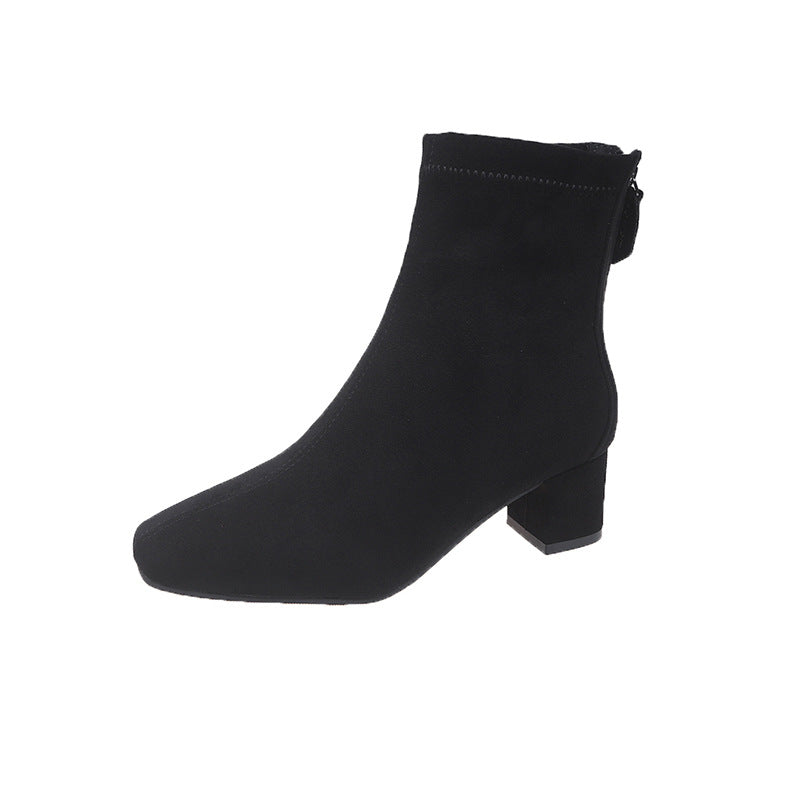 Damen elegante Stiefeletten mit blockiertem Absatz und feinem Wildlederfinish R&B