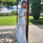 Damen Elegantes Offshoulder Maxi-Set mit transparentem Rock und gerafftem Oberteil R&B