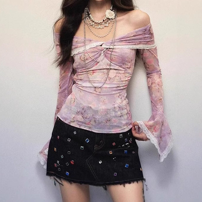 Damen Bluse mit off-shoulder Design und floralen Mustern R&B
