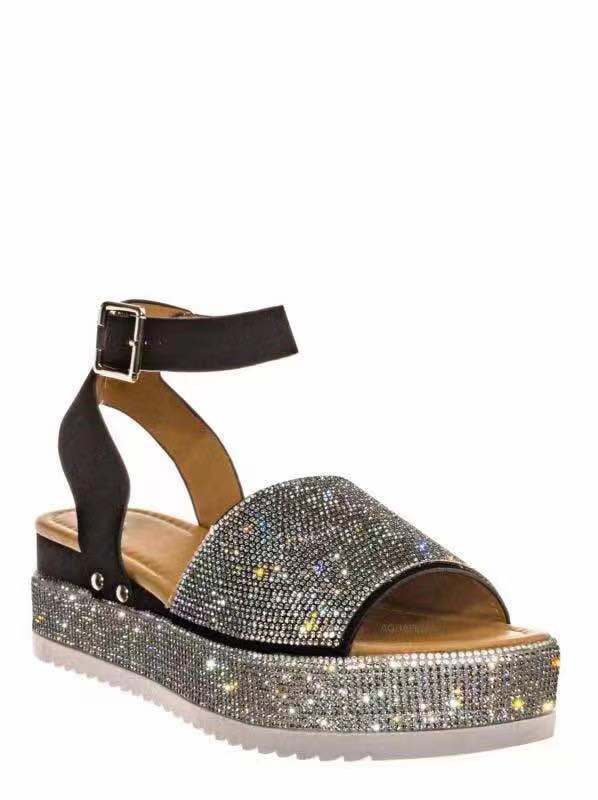 Damen Glamouröse Sandalen mit funkelndem Strass und hohem Plateau R&B